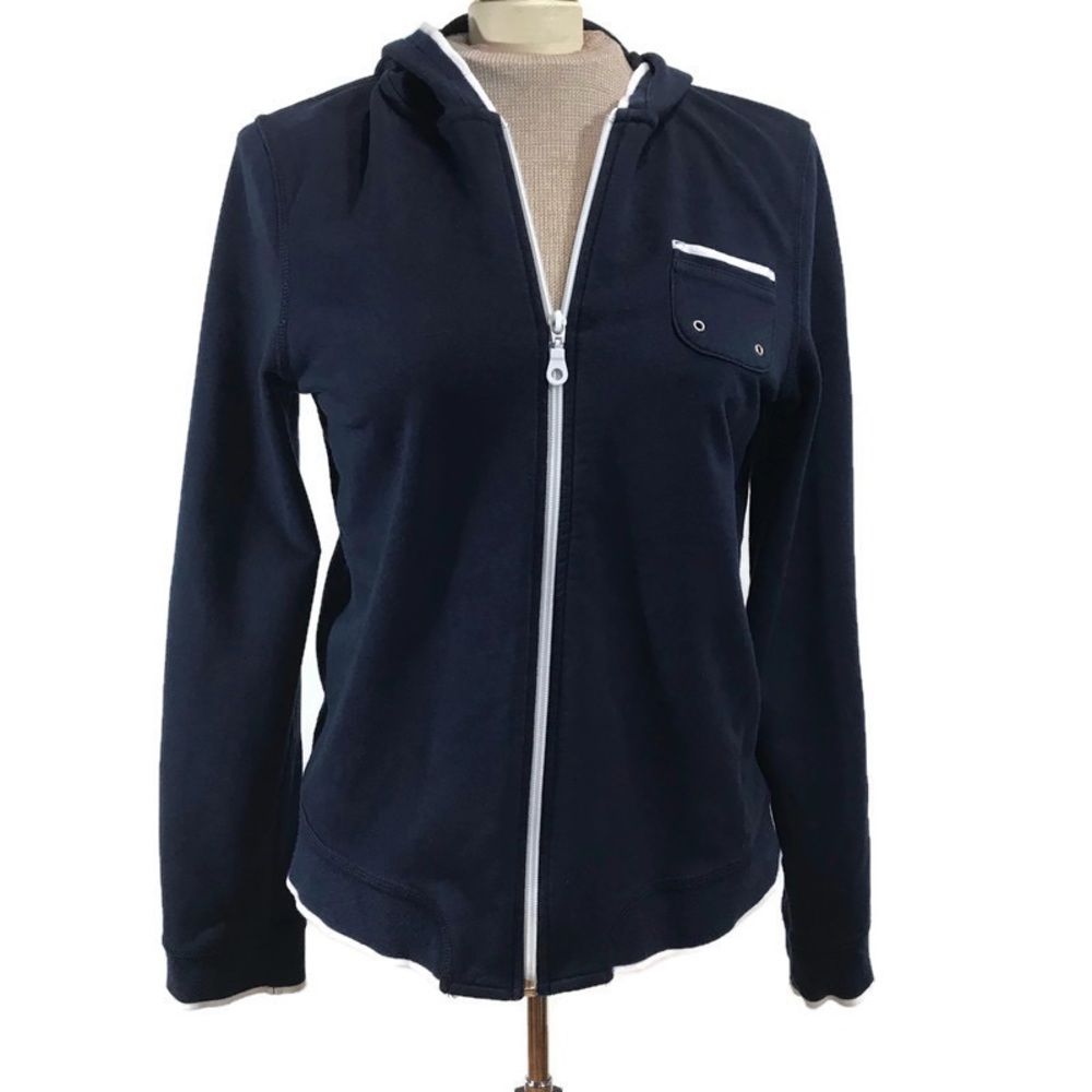 Jones NY Hoodie Zip up Size Medium Navy White